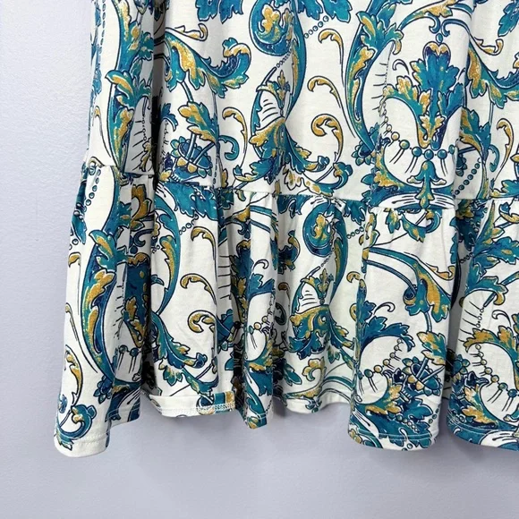 Like New! Peruvian Connection long sleeve white blue paisley short dress size S - Picture 6 of 8